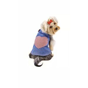 Klippo Pet Dog Soft Denim And Checkered Heart Dress Size S - Blue EUC